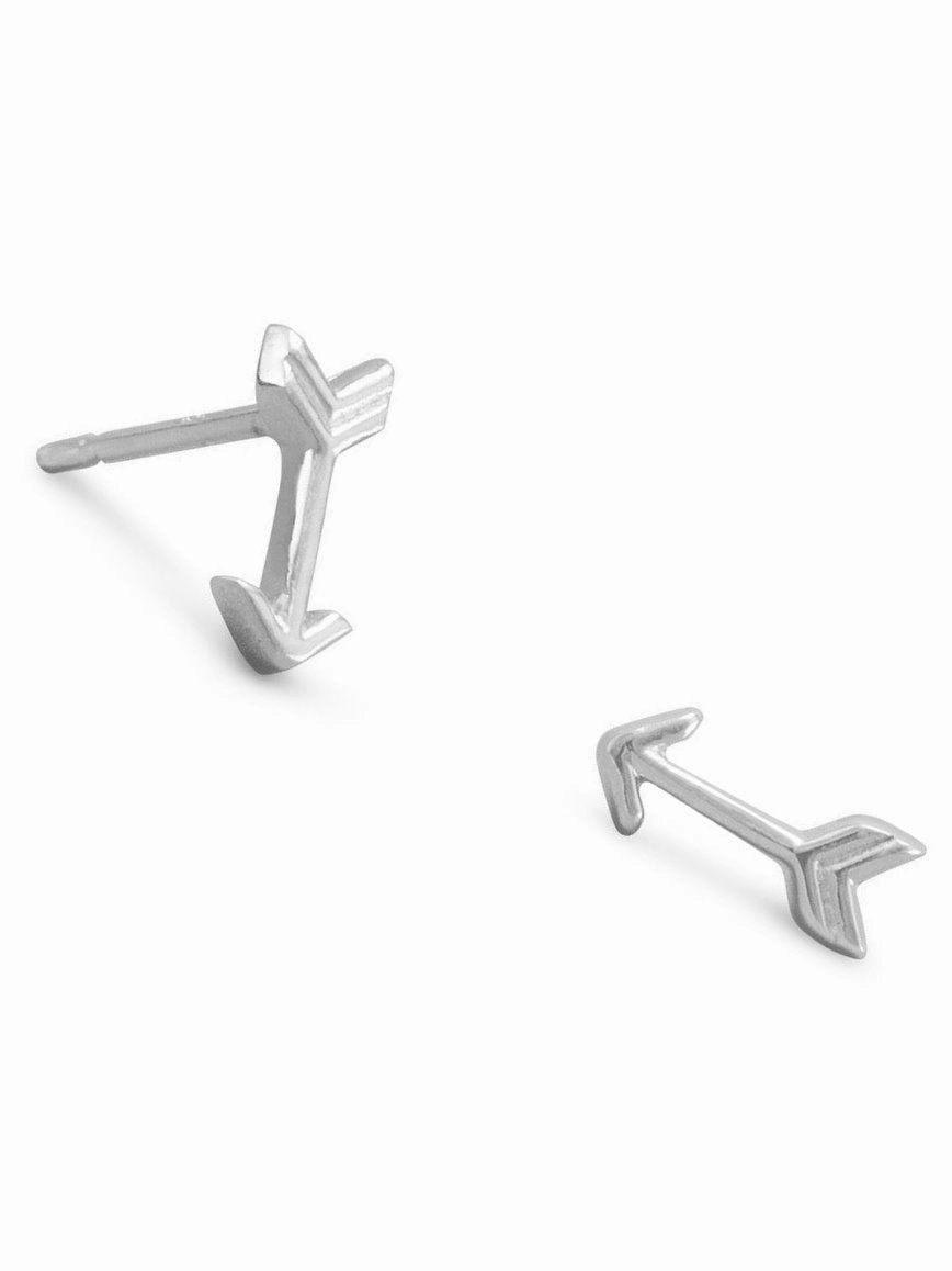 Arrow Post Stud Earrings Rhodium on Sterling Silver - Nontarnish Modern feature