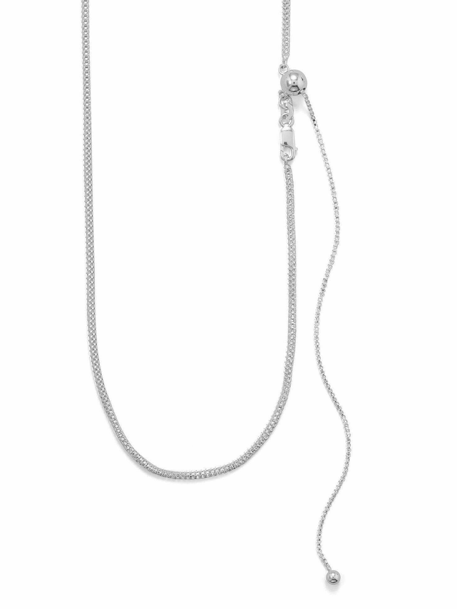 Polished Piece Hollow Mesh Necklace Sterling Silver Adjustable Length with Slider Bead