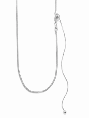 Polished Piece Hollow Mesh Necklace Sterling Silver Adjustable Length with Slider Bead