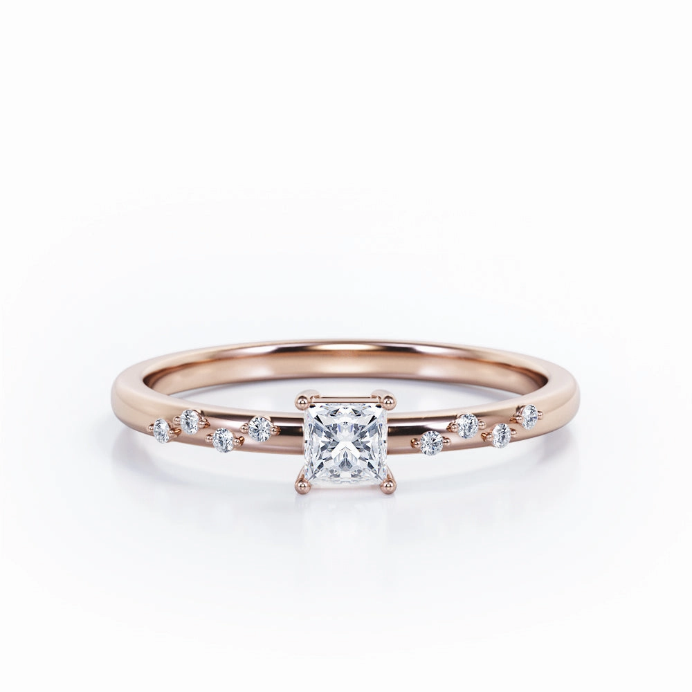 High-End Expression Premium Object Dainty 0.50 Ct Princess Cut Diamond Engagement Ring