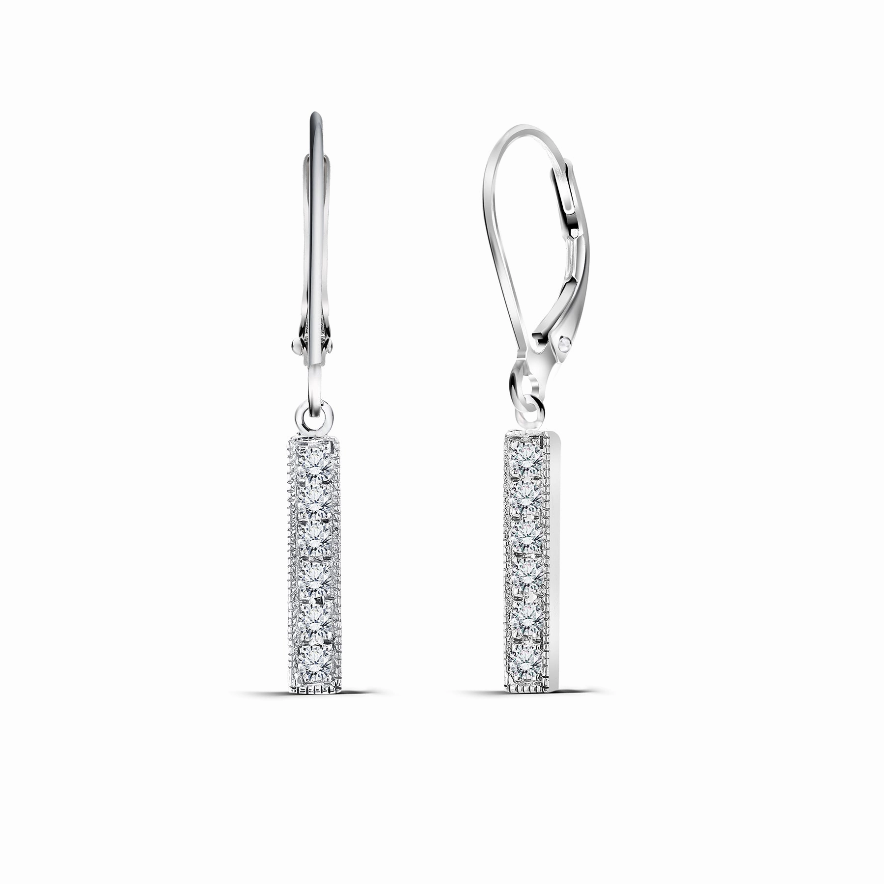 Dainty Single Line Moissanite Drop Earrings - Gift for Her - in 18k White Gold over Silver Elegant Embellishment
