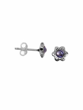 Attractive Appearance Sophisticated Accent Daisy Post Stud Earrings with Crystal Purple Sterling Silver