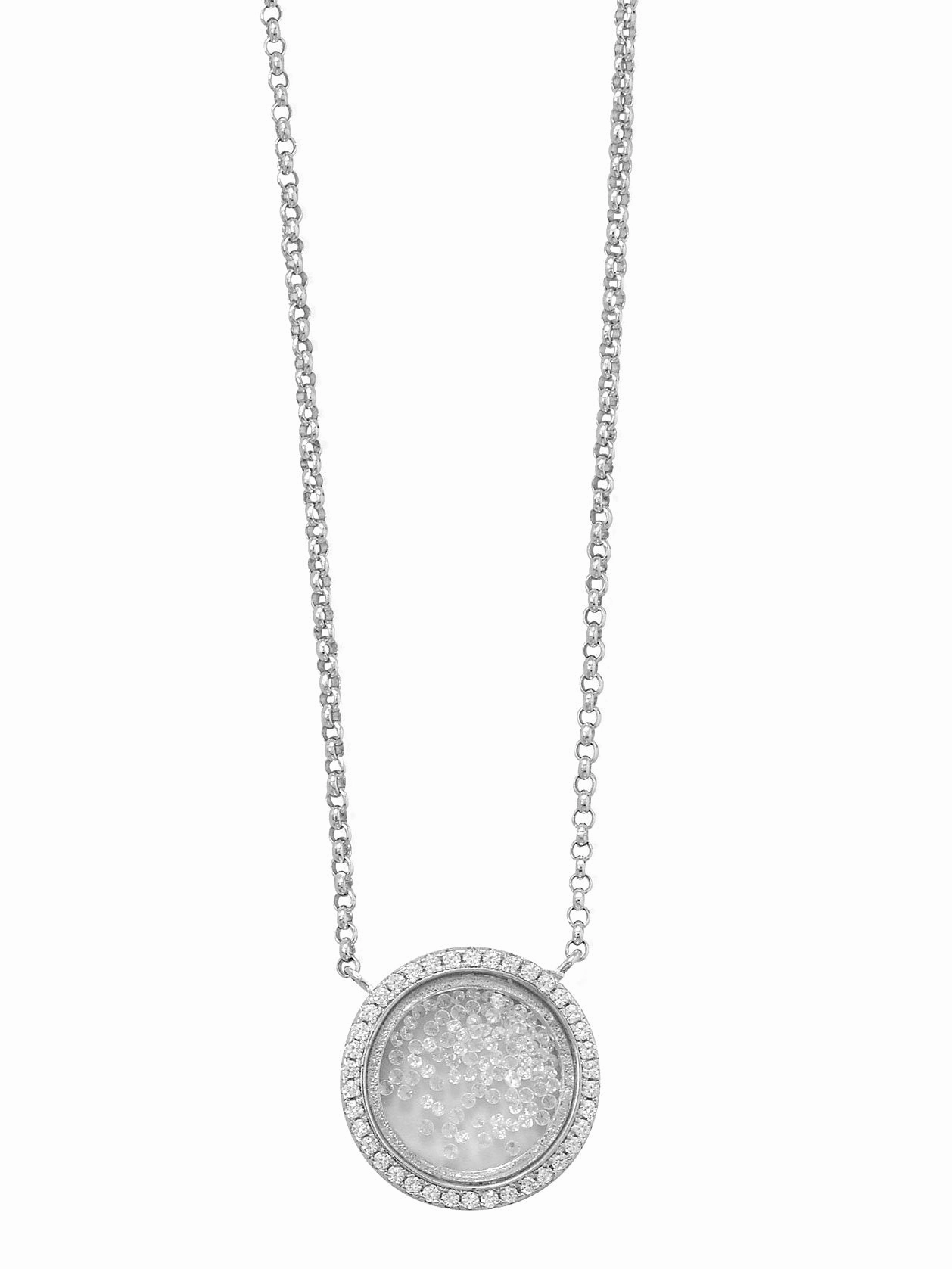 Dancing Cubic Zirconia Pendant Necklace Rhodium on Sterling Silver - Nontarnish Chic Detail Multicultural Piece
