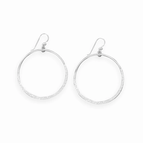 Dangle Hoop Earrings Hammered Texture Sterling Silver Beautiful Accessory Attractive Finish