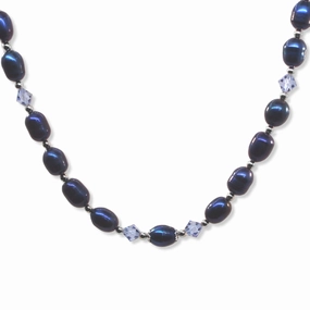Dark Blue Dyed Cultured Freshwater Pearl Necklace with Swarovski(R) Crystals On Trend Boho Present
