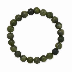 Gender Neutral Prestigious Composites Dark Green Chinese Jade Stretch Bracelet with 8mm Beads