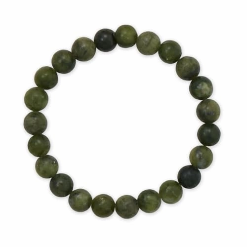 Gender Neutral Prestigious Composites Dark Green Chinese Jade Stretch Bracelet with 8mm Beads