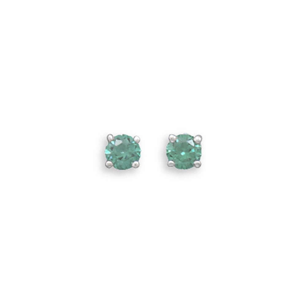 Dark Green Cubic Zirconia Rhodium Stud Earrings Nontarnish - May Safe Decor Attractive Selection