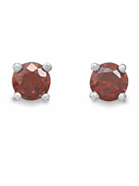 Modernist Ornament Dark Red Cubic Zirconia Rhodium Stud Earrings Nontarnish - January