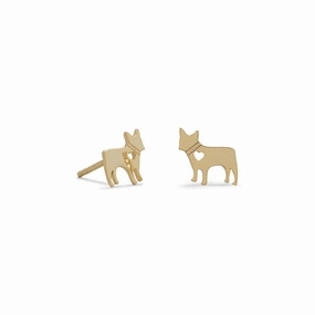 Darling Dog Stud Earrings - Sterling Silver with Gold Plate and Cut Out Heart Vintage Decoration