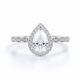 Vintage 1.25 Carat Moissanite Pear Cut Halo Engagement Ring Value Item