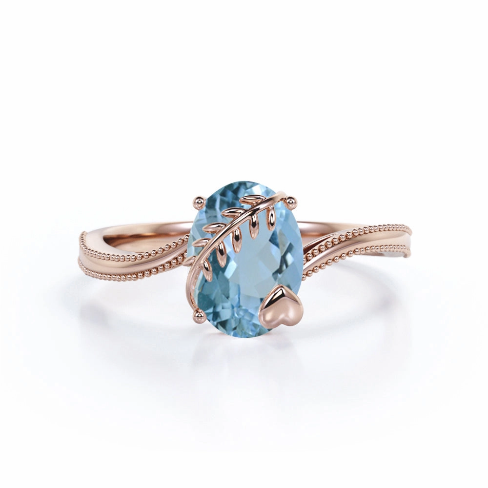 Leaf 1.25 ct Oval Aquamarine Engagement Ring Daily Spark Handcrafted Gift