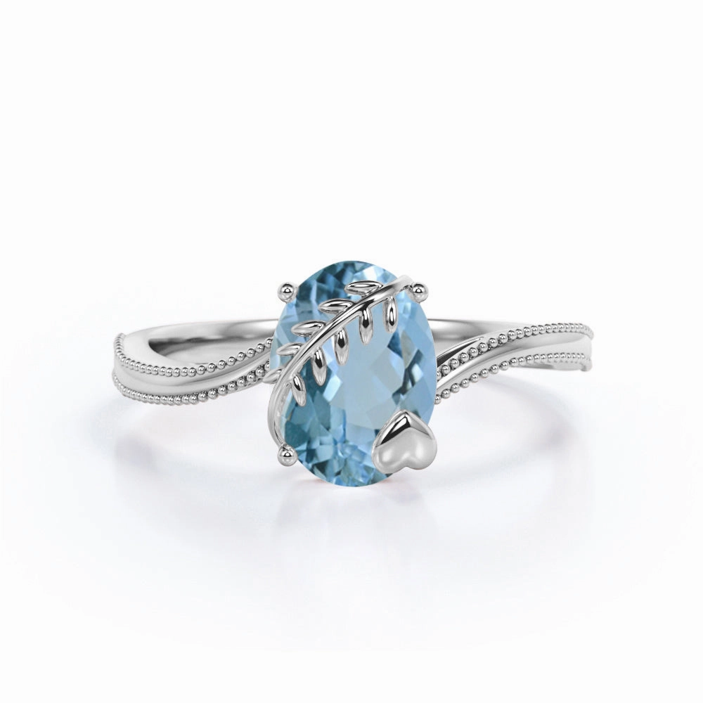 Leaf 1.25 ct Oval Aquamarine Engagement Ring Charming Gift Fantastic Product