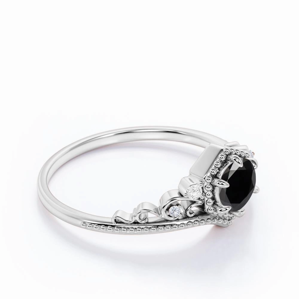 0.65 ct Round Lab Black Diamond Art Deco Engagement Ring Fine Product