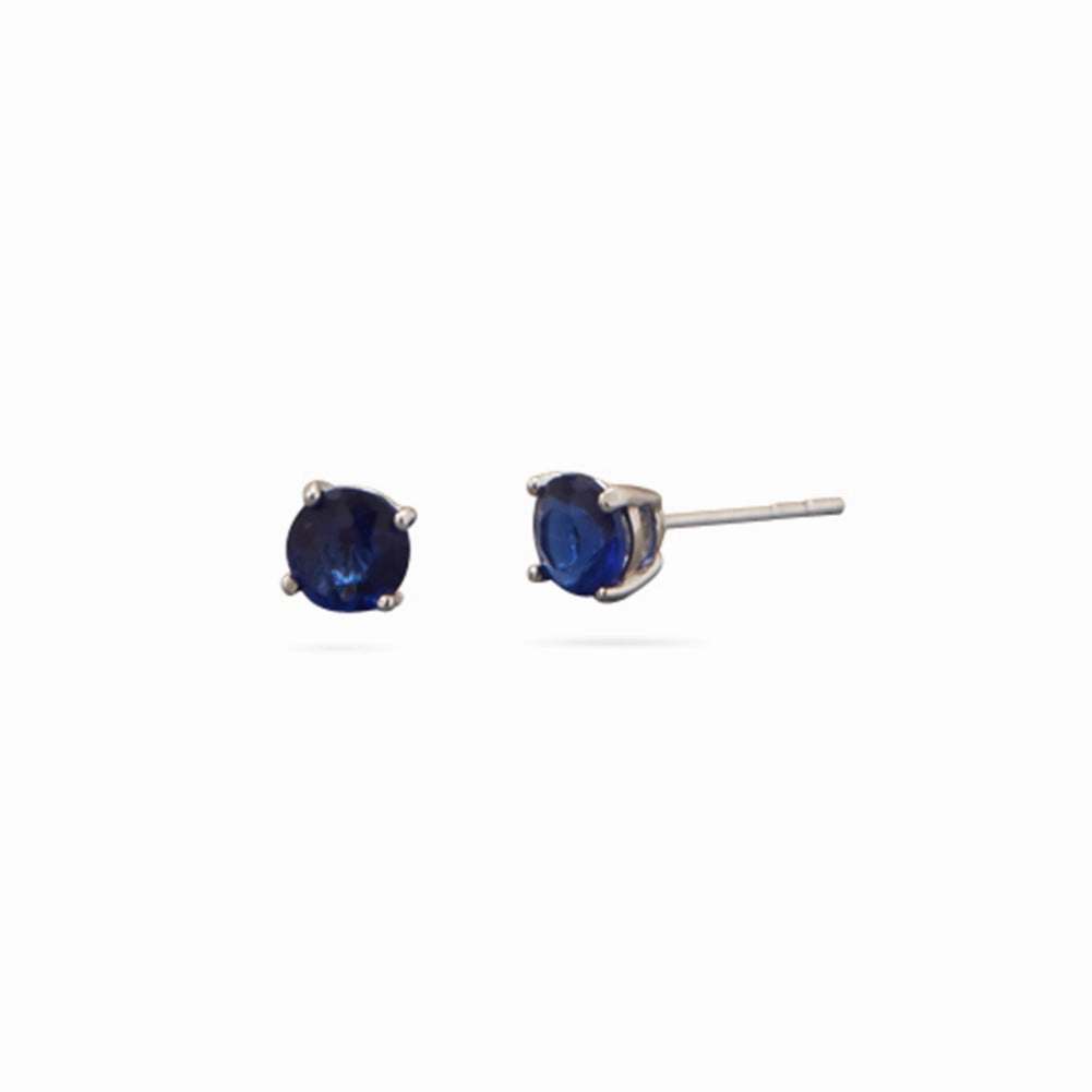 Comfortable Finish Dainty Ornament Dark Blue Cubic Zirconia Rhodium Stud Earrings Nontarnish - September