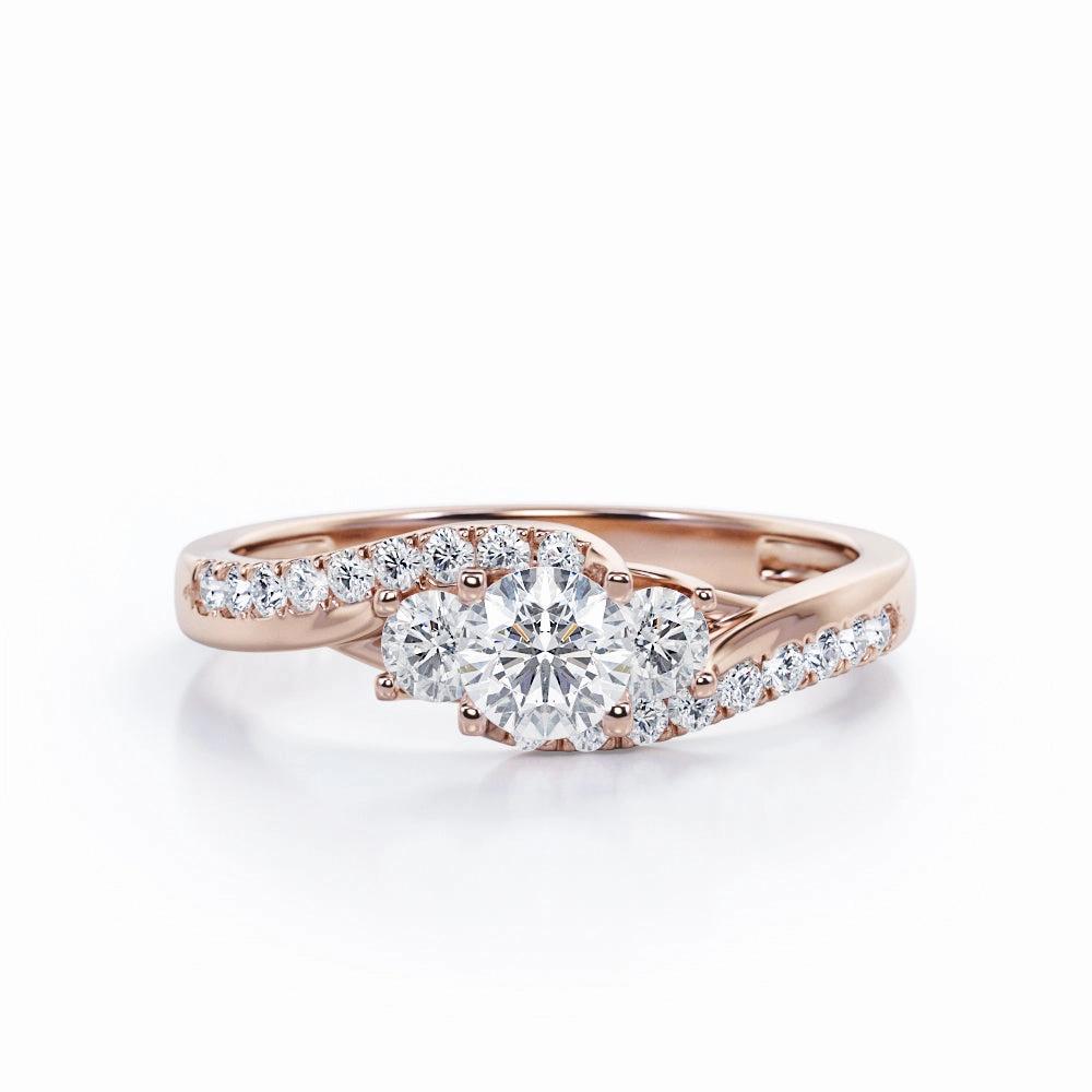 Trio Stone Tension - 0.45 TCW Round Brilliant Cut Diamond - Edge Pave Engagement Ring - White Gold Unique Detail Made to order