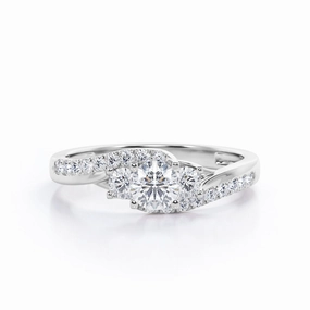 Minimal Simplicity Modern Appearance Trio Stone Tension - 0.45 TCW Round Brilliant Cut Diamond - Edge Pave Engagement Ring - White Gold