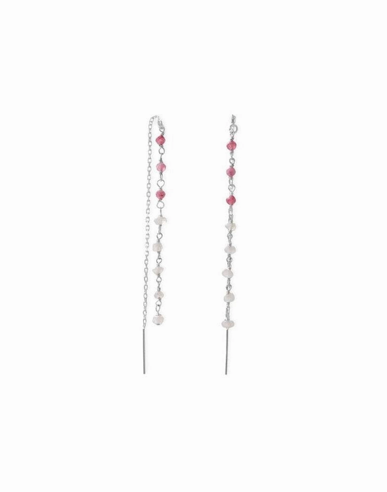 Exquisite Selection Pink Tourmaline and Rainbow Moonstone Threader Earrings Sterling Silver
