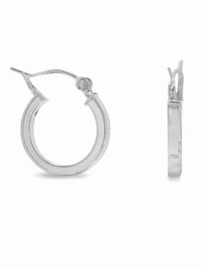 Matte Adornment Formal Trinket Hoop Earrings 18mm Small Square Tube Sterling Silver
