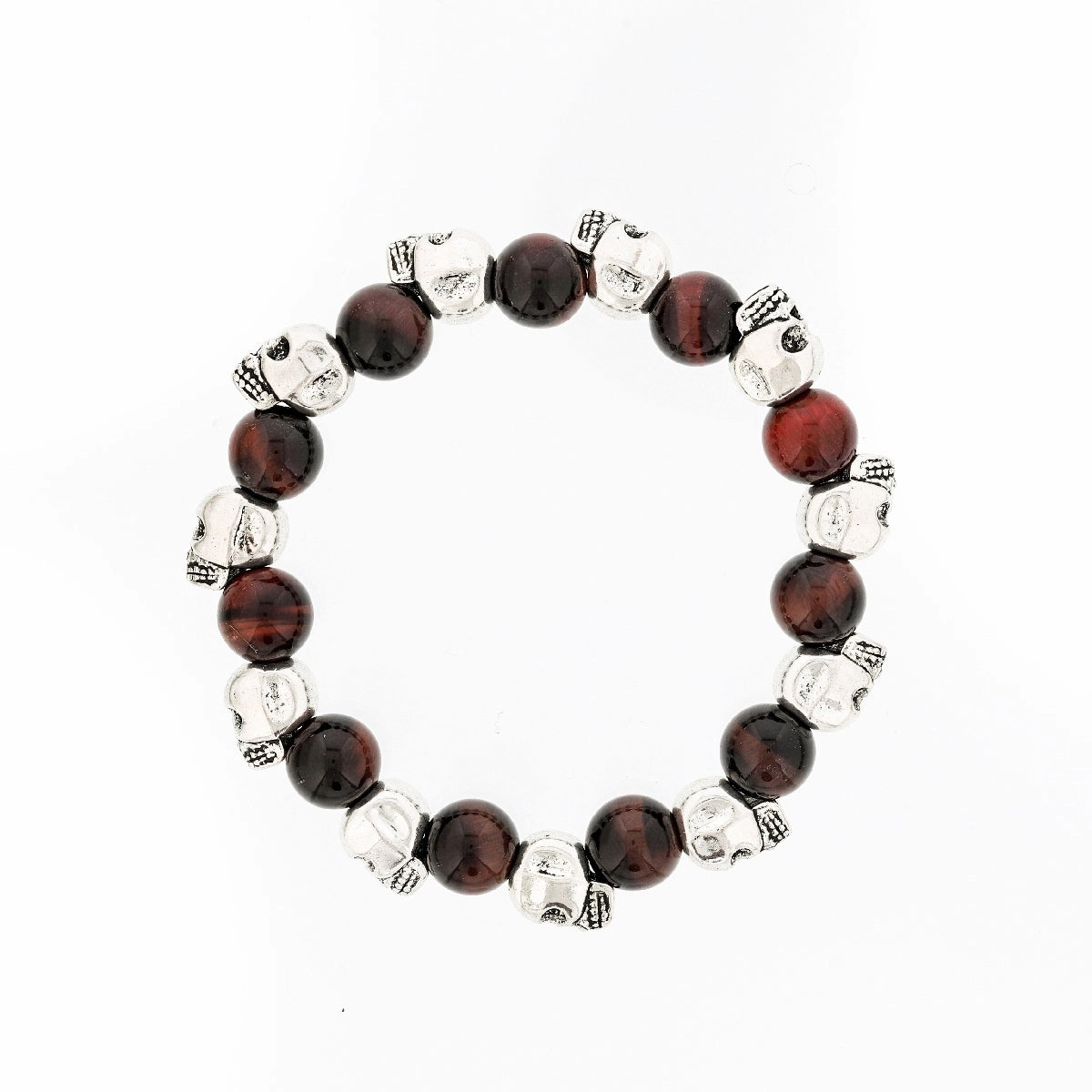 Dee Berkley 10mm Men's Red Tigers Eye & Skull Bracelet Distinctive Touch