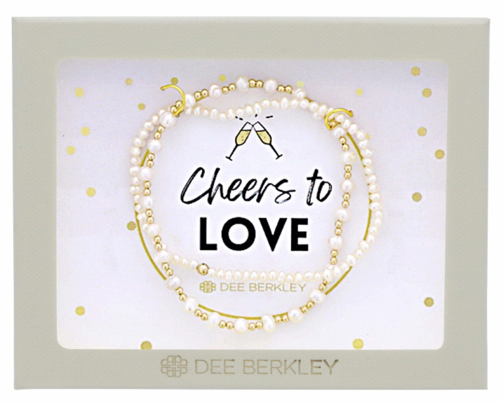 Dee Berkley 7 inch Bracelet in Yellow Gold Filled "Cheers To Love" Stylish Finish Casual Combo