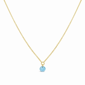 Style Focus Vibrant Design Dee Berkley Round Shape Blue Topaz Solitaire Pendant with a 14K Yellow Gold Cable Link Necklace