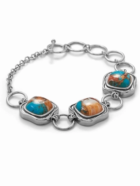 Pleasant Amalgamations Perfectly Priced Sterling Silver Turquoise and Spiny Oyster Compressed Stone Toggle Bracelet