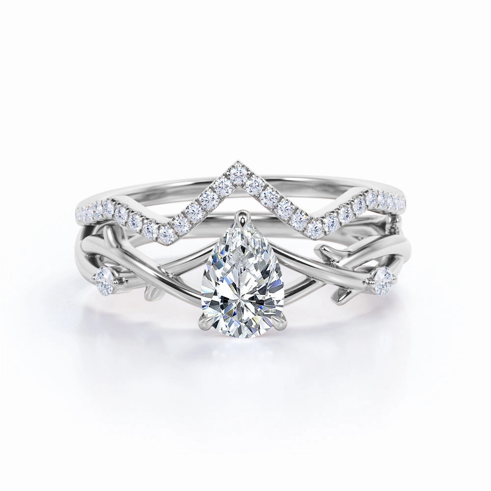1 Ct Pear Cut Diamond Nature Wedding Ring Set Economical Art Lightweight product