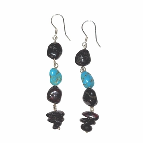 Baltic Amber and Reconsistuted Turquoise Drop Earrings Sterling Silver Winter Embellishment Beautiful Choice