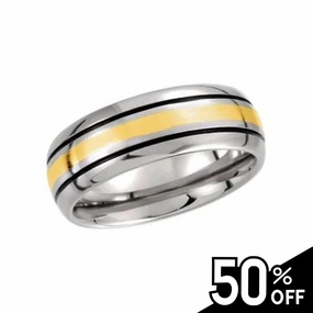 Tungsten & 14K Yellow Inlay Black Antiqued Band Luxury Gift Trend Style