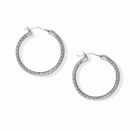 Handmade Bali Woven Hoop Earrings Sterling Silver 28mm Round Piece Straight Adornment