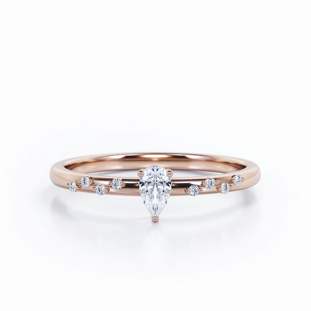 Dainty Design - 0.3 TCW Teardrop Diamond - Flush Prong Engagement Ring in White Gold Trophy Item Excellent Gift