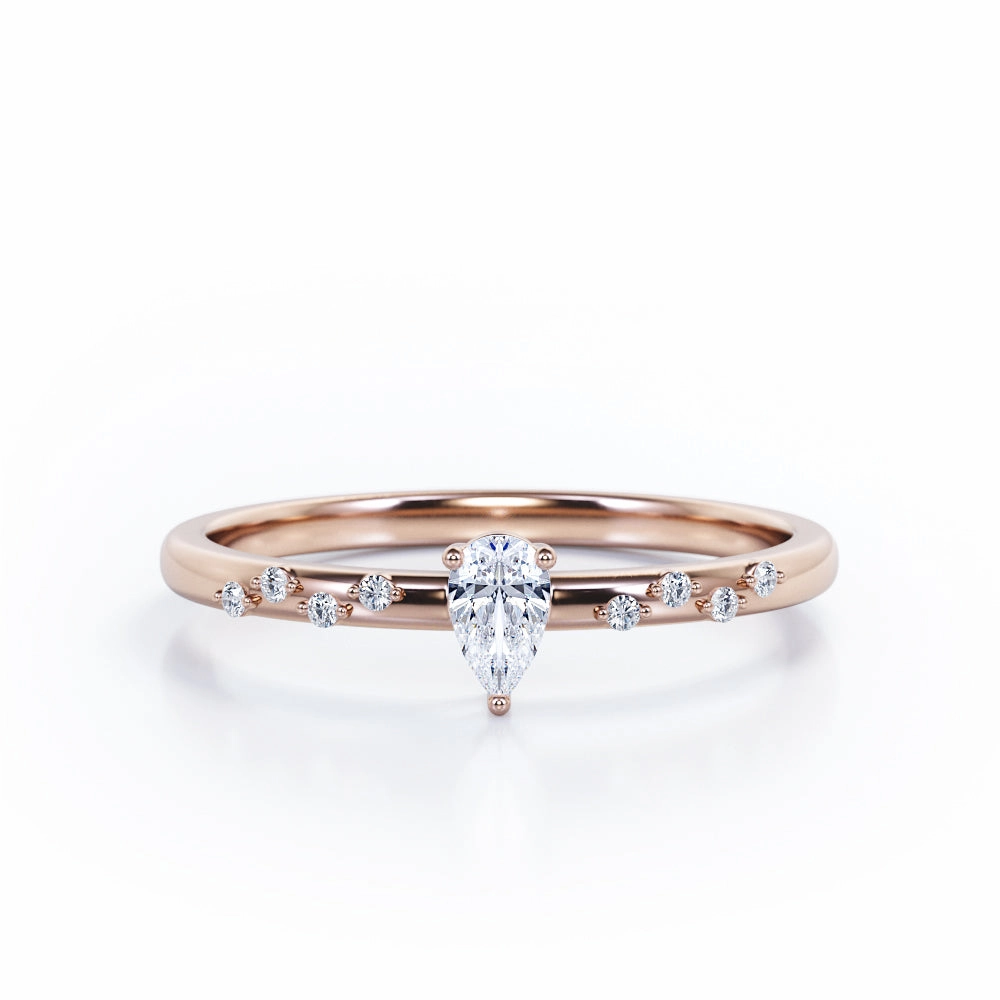 Dainty Design - 0.3 TCW Teardrop Diamond - Flush Prong Engagement Ring in White Gold Gentle Harmony Delicate Memento