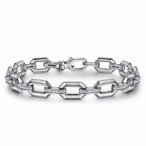 Sterling Silver White Sapphire Link Chain Tennis Bracelet Sleek Glow
