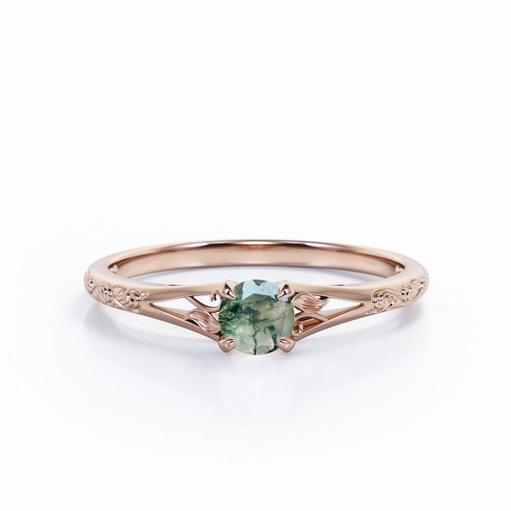 0.33 Ct Round Green Moss Agate Filigree Engagement Ring Branded Object Beautiful Product
