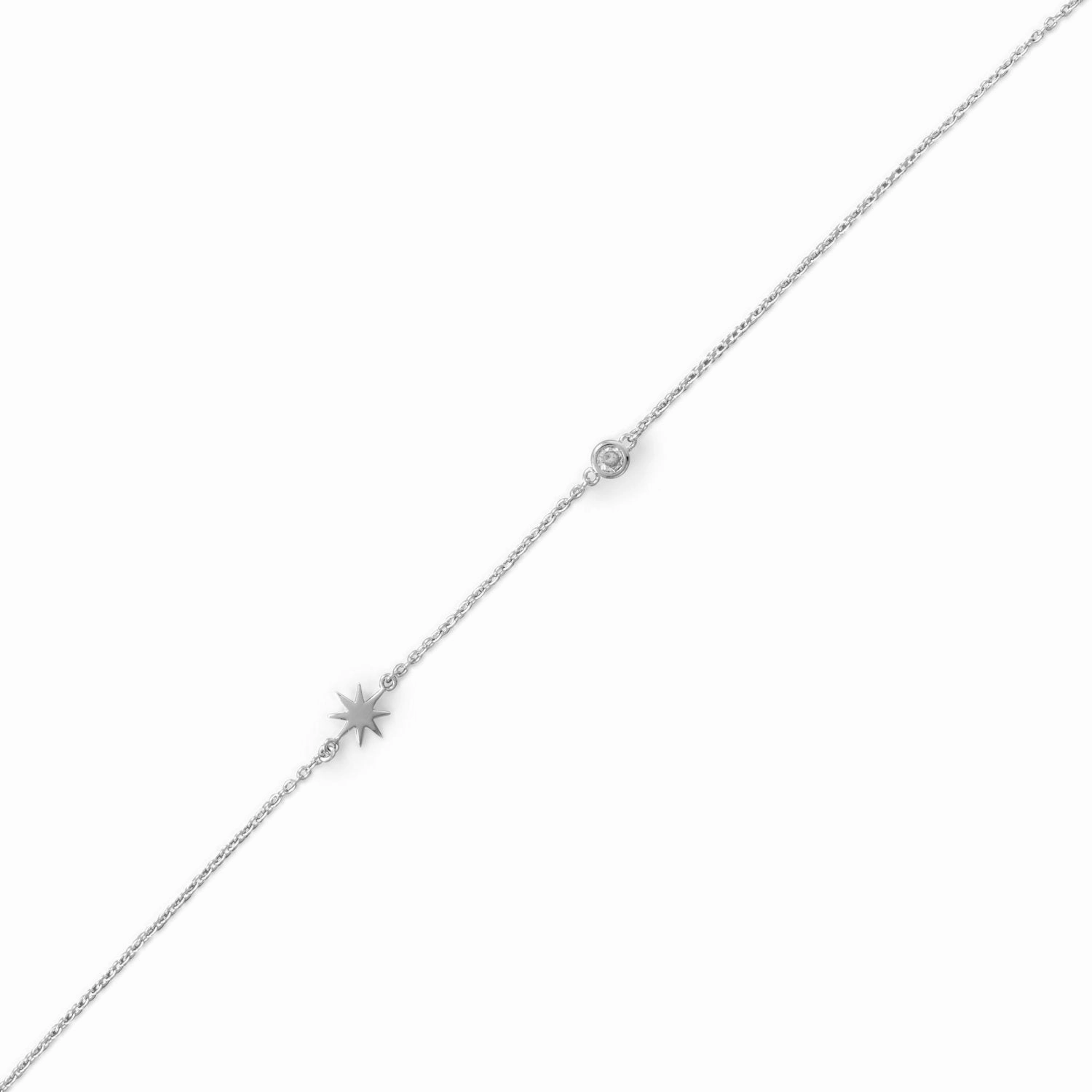 Gilded Edge Versatile Art Star Anklet Cubic Zirconia Ankle Bracelet Adjustable Length Rhodium-plated