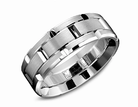 Carlex Textured 7.5mm Wedding Ring in 18K White Gold Chic Sparkle