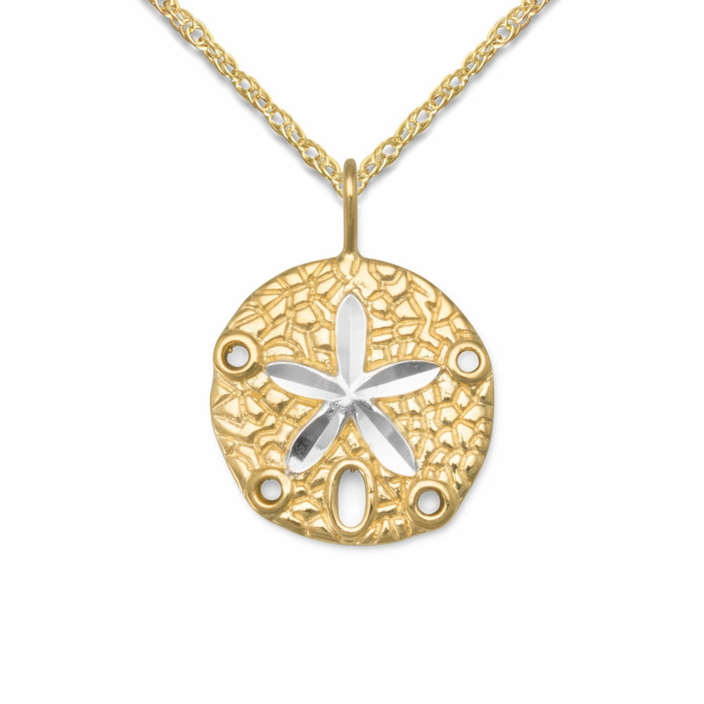 Handcrafted Beauty Sanddollar Pendant Necklace Two Tone Yellow Gold-plated Sterling Silver