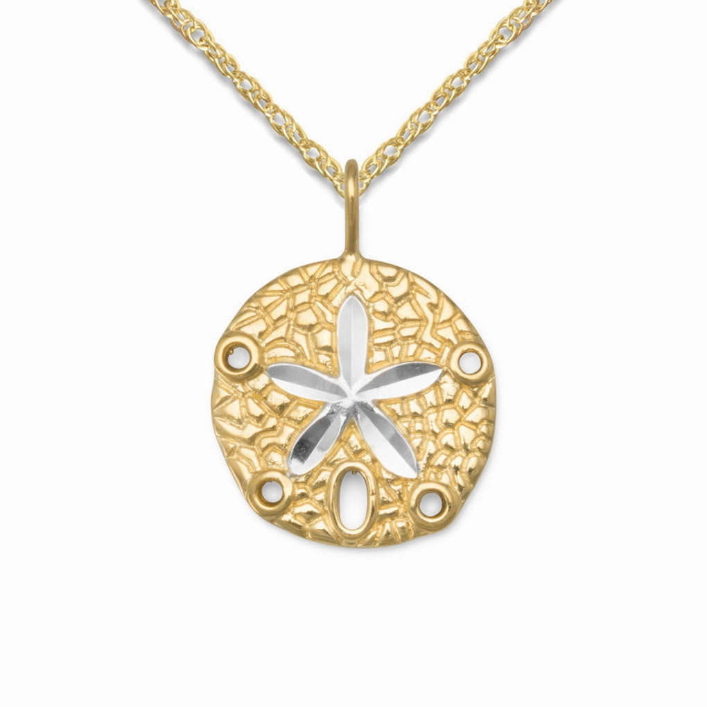 Affordable Piece Sanddollar Pendant Necklace Two Tone Yellow Gold-plated Sterling Silver