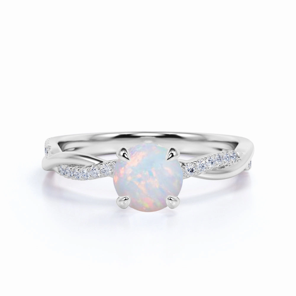 Infinity 1.50 Ct Round Cut Lab Created Opal Engagement Ring Minimal Texture