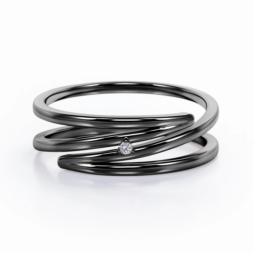 Solitaire Three Prong Dainty 0.05 Carat Round Cut Diamond Spiral Stackable Ring In Rose Gold Artisan Design