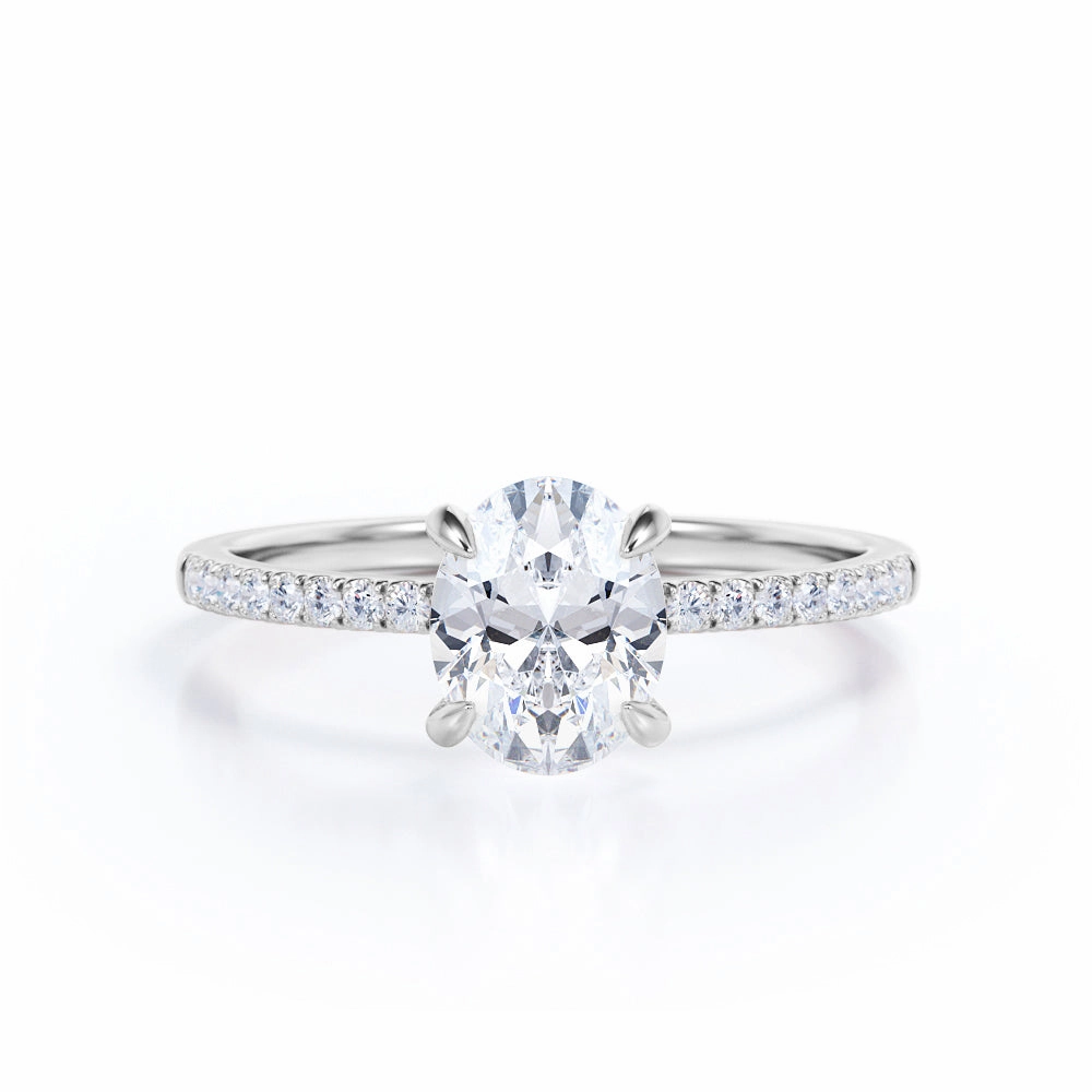 Pave 1.50 Carat Oval Cut Moissanite Engagement Ring Glamorous Statement