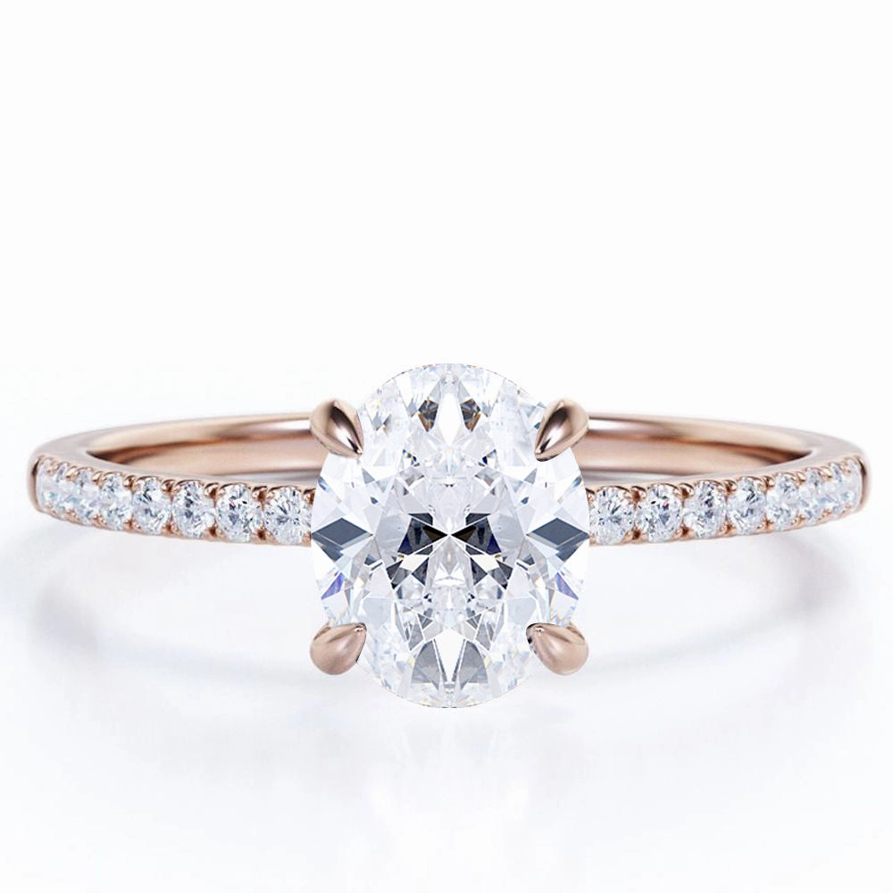 Pave 1.50 Carat Oval Cut Moissanite Engagement Ring Elegant Gift Machine made