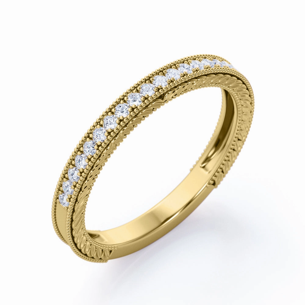 Antique 0.25 carat Round Cut Filigree Wedding Band Sturdy Piece Value Object