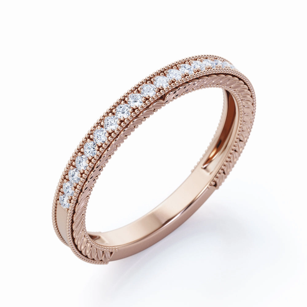 Star Product Antique 0.25 carat Round Cut Filigree Wedding Band