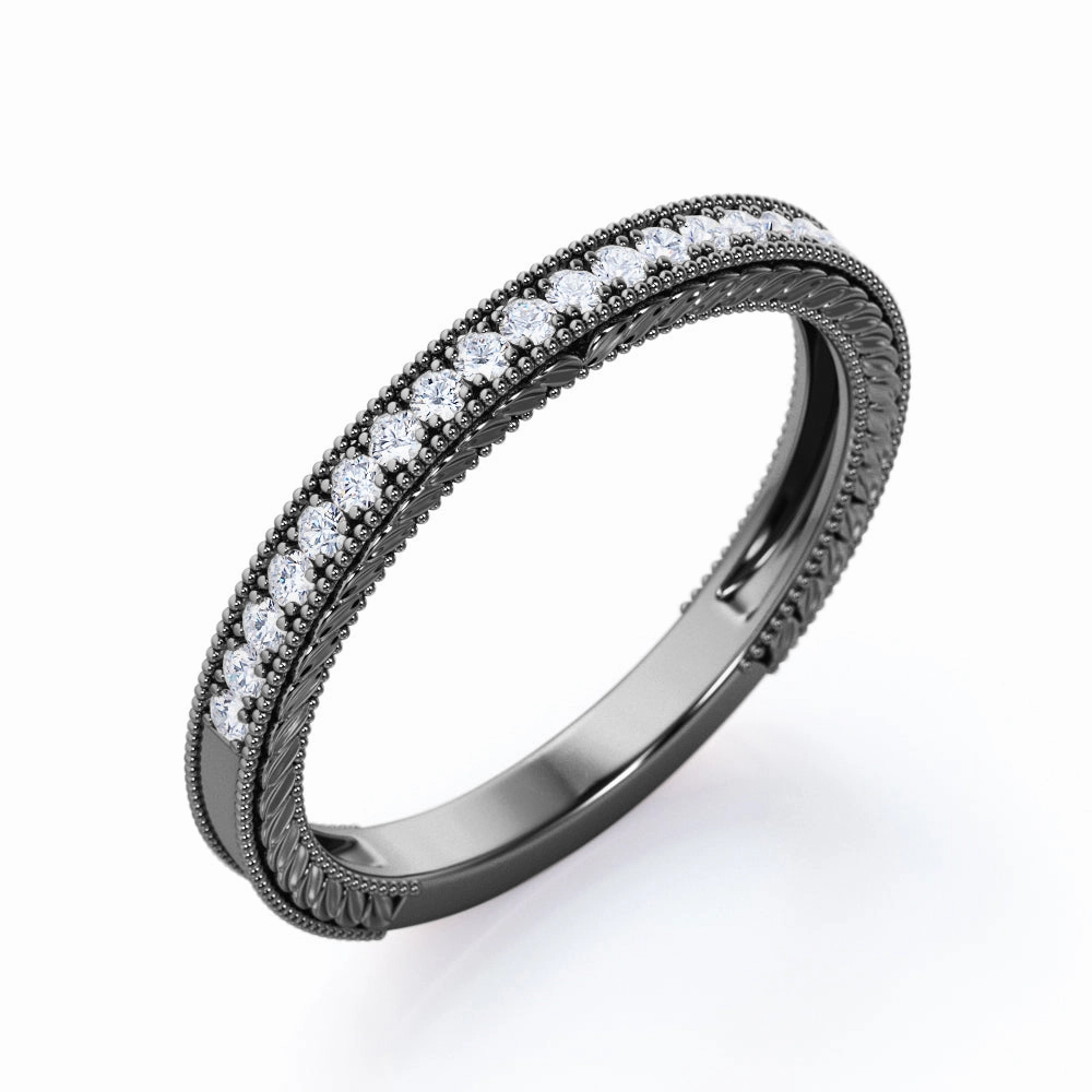 Fashion Touch Sparkling Article Antique 0.25 carat Round Cut Filigree Wedding Band