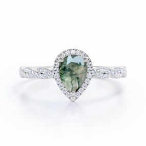 Creative Symbol Sturdy Work Dainty Infinity 1.25 Carat Pear Moss Agate Engagement Ring