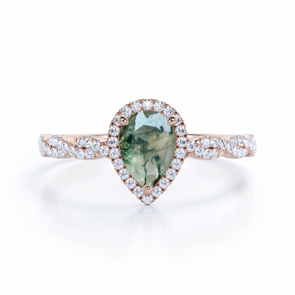 Dainty Infinity 1.25 Carat Pear Moss Agate Engagement Ring Sweet Present Luxury Symbol