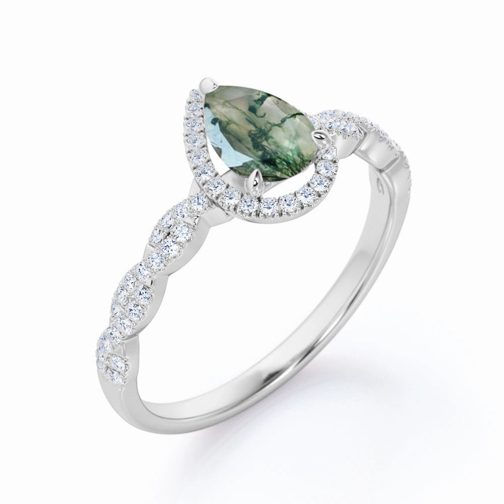 Elegant Present Dainty Infinity 1.25 Carat Pear Moss Agate Engagement Ring