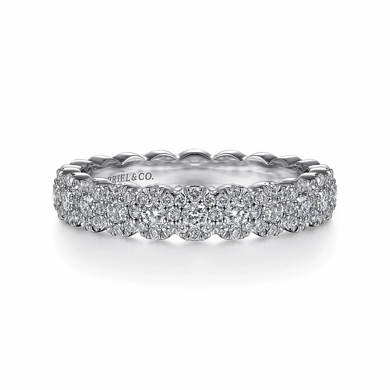 Delicate Finish Artful Sparkle 14K White Gold Round Diamond Halo Anniversary Band - 0.55ct